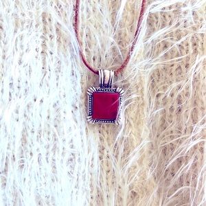 925 Sterling silver pendant red coral on leather 18” necklace adjustable